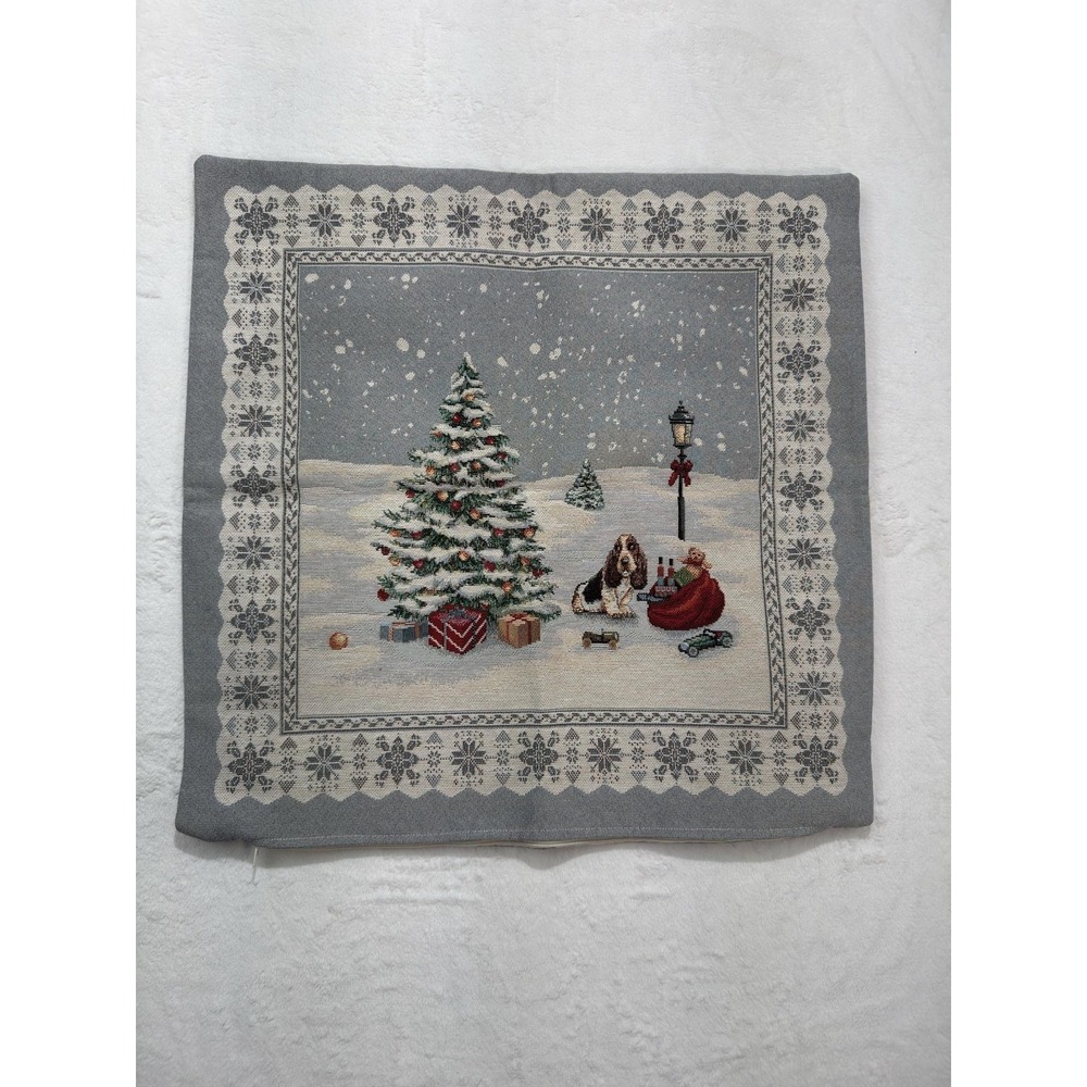 Nadal Christmas Tree Dog Pillow Cover 18x18 Gray Square Textured Holiday Spain